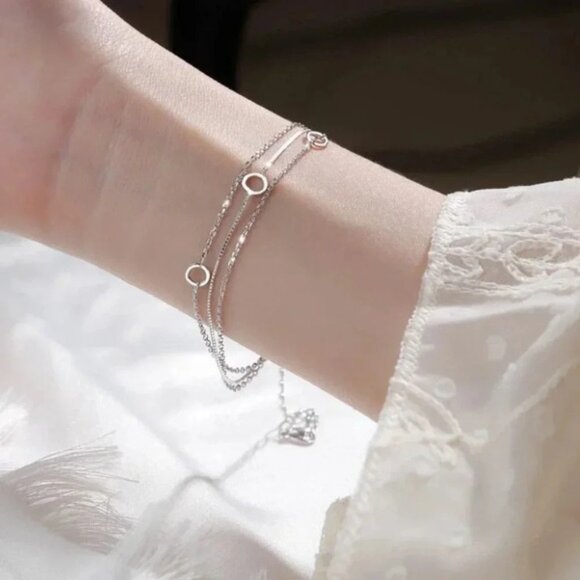 Dainty 925 Sterling Silver Circle Chain Bracelet - Picture 2 of 6